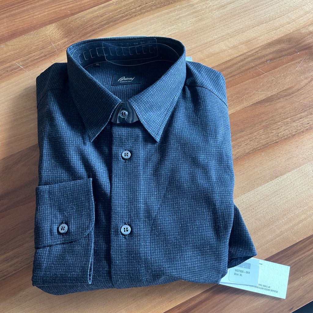 Brioni Houndstooth Cotton And Cashmere Blend Shirt (Charcoal)